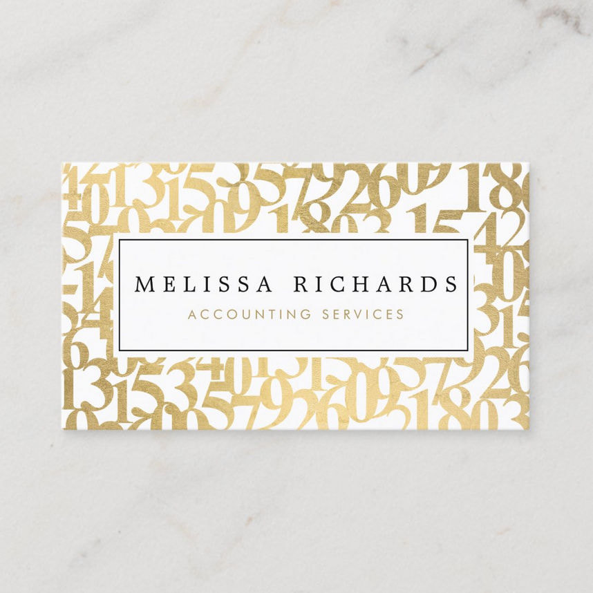 Professional Luxe Faux Gold Numbers Accountant Business Cards