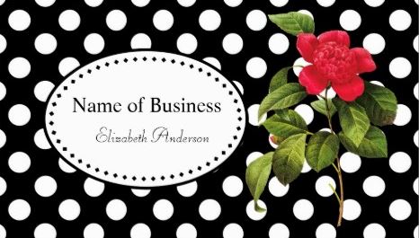 Bold Black and White Polka Dots Girly Red Camellia Flower Business Cards