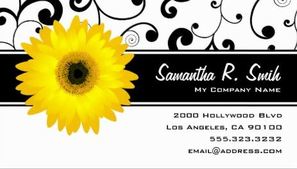 Yellow Gerbera Daisy Flower Black and White Swirl Scroll Business Cards 