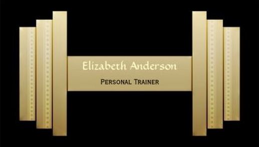 Modern Black and Gold Stylish Weights Personal Trainer Business Cards