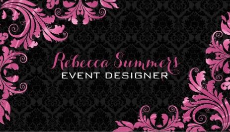 Elegant Pink Metal Lace Black Damask Event Designer Business Cards