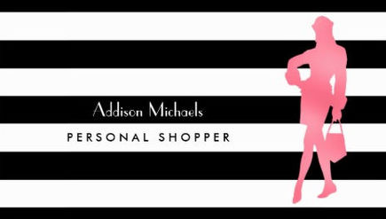Trendy Personal Shopper Pink Woman Black and White Stripes Business Cards 