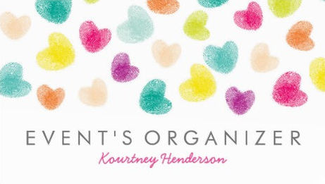 Cute and Colorful Heart Shaped Confetti Events Organizer Business Cards