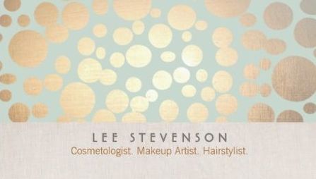 Cosmetology Gold Circles Pale Turquoise Linen Look Business Cards