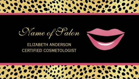 Glam Lips Black Gold Cheetah Print Cosmetologist Business Cards