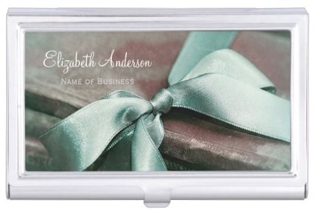 Elegant Vintage Books With Mint Green Ribbon Business Card Case