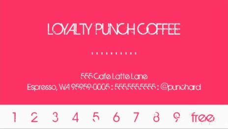 Modern Bright Pink and White Punch Loyalty Coffee Card Business Cards