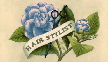 Vintage Blue Rose and Hair Stylist Scissors Parchment Background Business Cards 