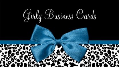 Fall Fashion Leopard Print And Mykonos Blue Ribbon Business Card