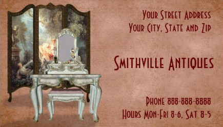Elegant Antique Furniture Store With Vintage Vanity Business Cards