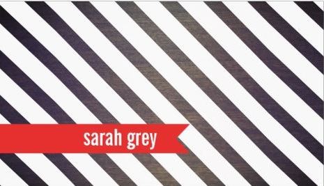 Bold Black White Stripes Red Ribbon on Faux Wood Business Cards 