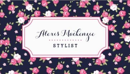 Girly Navy and Pink Chic Vintage Small Floral Print Business Cards