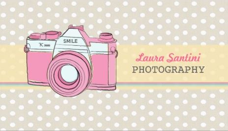 Girly Pink Vintage Camera Beige Polka Dots Photographer Business Cards 