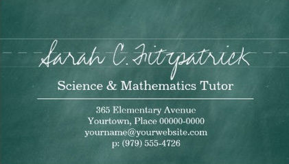 Old School Green Chalkboard Dotted Writing Line Tutor Business Cards