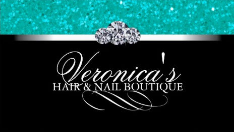 Glamorous Teal and Black Diamond Glitter Hair and Nail Boutique Business Cards