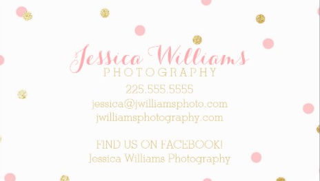 Chic Pink and Gold Glitter Polka Dots on White Photography Business Cards