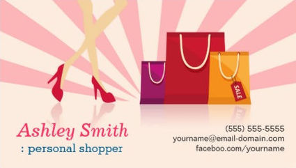 Fashionable Red Pumps and Shopping Bags Personal Shopper Business Cards