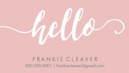 Simple Baby Pink Hello Hand Drawn Script Visiting Business Cards
