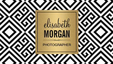 Event Photographer Modern Black and White Geometric Gold Logo Business Cards