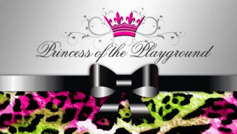Princess Crown With Hot Lime Pink Leopard and Black Bow Business Cards 