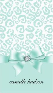 Elegant Leopard Mint Green Bow and  Diamond Girly Business Cards