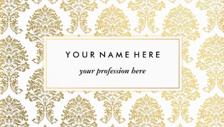 Simple and Chic White and Gold Damask Pattern Business Cards