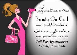 Beauty on Call Pink and Black Diva Hairdresser Business Cards
