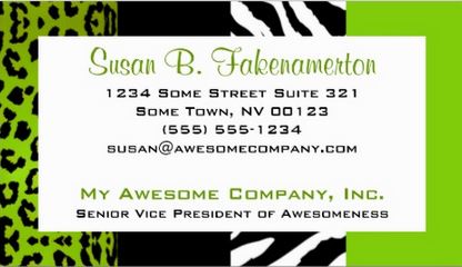 Lime Green and Black Animal Print Zebra and Leopard Spots Business Cards 