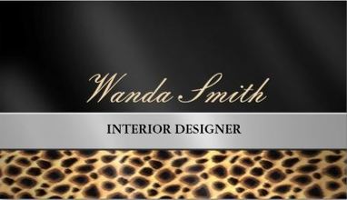 Modern Contemporary Chic Leopard Print Brushed Silver Stripe Business Cards