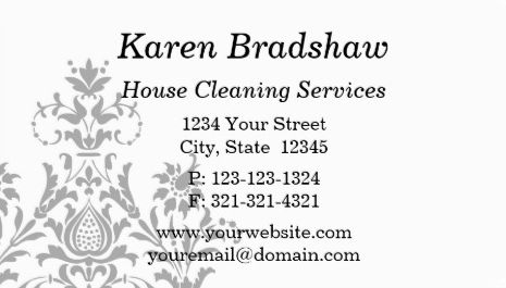 Elegant Black and Gray Damask House Cleaning Services Business Cards