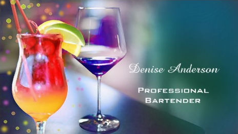 Colorful Bokeh Purple Cocktail Glasses Professional Bartender Business Cards