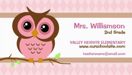 Cute Pink Owl Second Grade Teacher Elementary School Business Cards