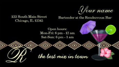 Girly Elegance Purple Umbrella Mixed Drink Bartender Business Cards