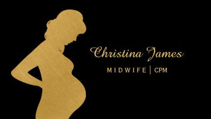 Elegant Midwife Black and Faux Gold Pregnant Woman Business Cards