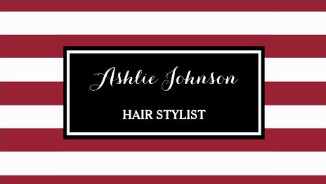 Trendy Red and White Stripes Salon Hair Stylist Business Cards