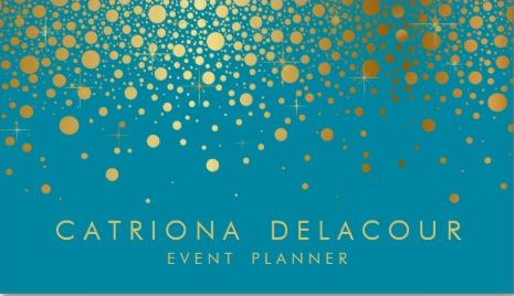 Glamorous Teal and Gold Foil Confetti Event Planner Business Cards