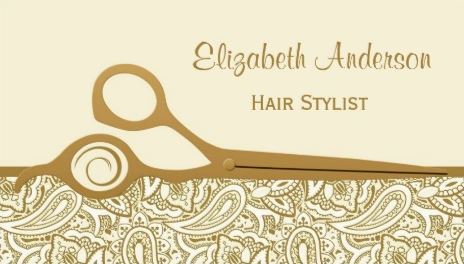 Elegant Gold and Ivory Paisley Hair Stylist and Salon Business Cards