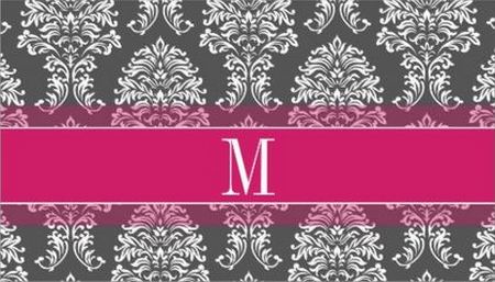 Vintage Gray and White Damask Pattern With Monogram Business Cards
