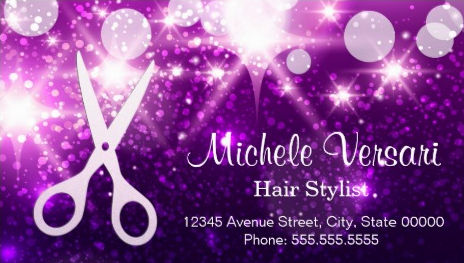 Purple Bokeh Glamour Hair Stylist Appointment Card Business Cards