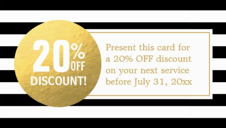 Black and White Stripes Gold Label Discount Coupon Card Business Cards