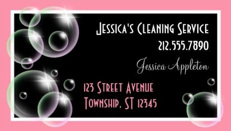 Girly Pink and Black Bubbles Cleaning Service Business Cards