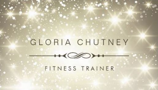 Glamorous Fitness Trainer Sparkling Gold Bokeh Glitter Business Cards 