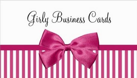Girly Bright Pink and White Stripes Cute Pink Ribbon Bow Business Cards