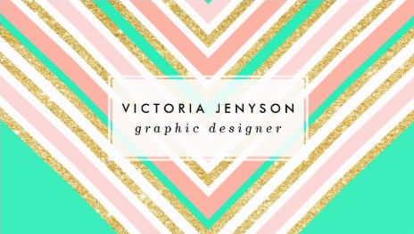 Modern Boho Pink Gold Turquoise Chevron Pattern Business Cards