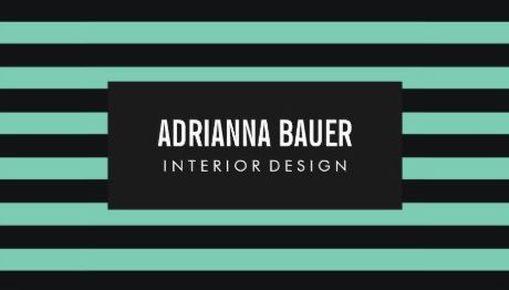 Elegant Modern Black and Turquoise Striped Pattern Interior Design Business Cards