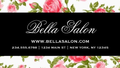 Girly Chic Elegant Vintage Floral Roses Black Stripe Salon Business Cards