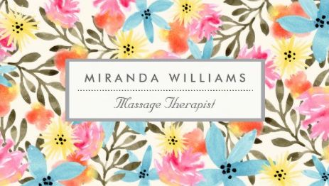 Paradise Pastel Rainbow Floral Print Massage Therapist Business Cards