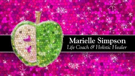 Girly Hot Pink Glitter Green Apple Holistic Healer Nutrition Business Cards