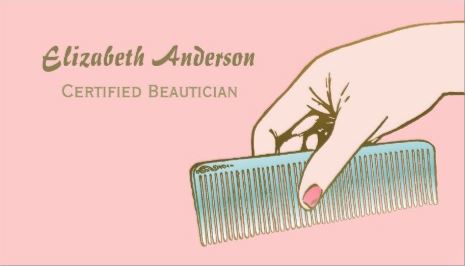 Pink and Gold Certified Beautician Vintage Comb Hair Salon Business Cards 
