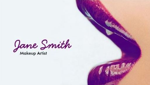 Glamorous Purple Lips Modern Professional Makeup Artist Business Cards